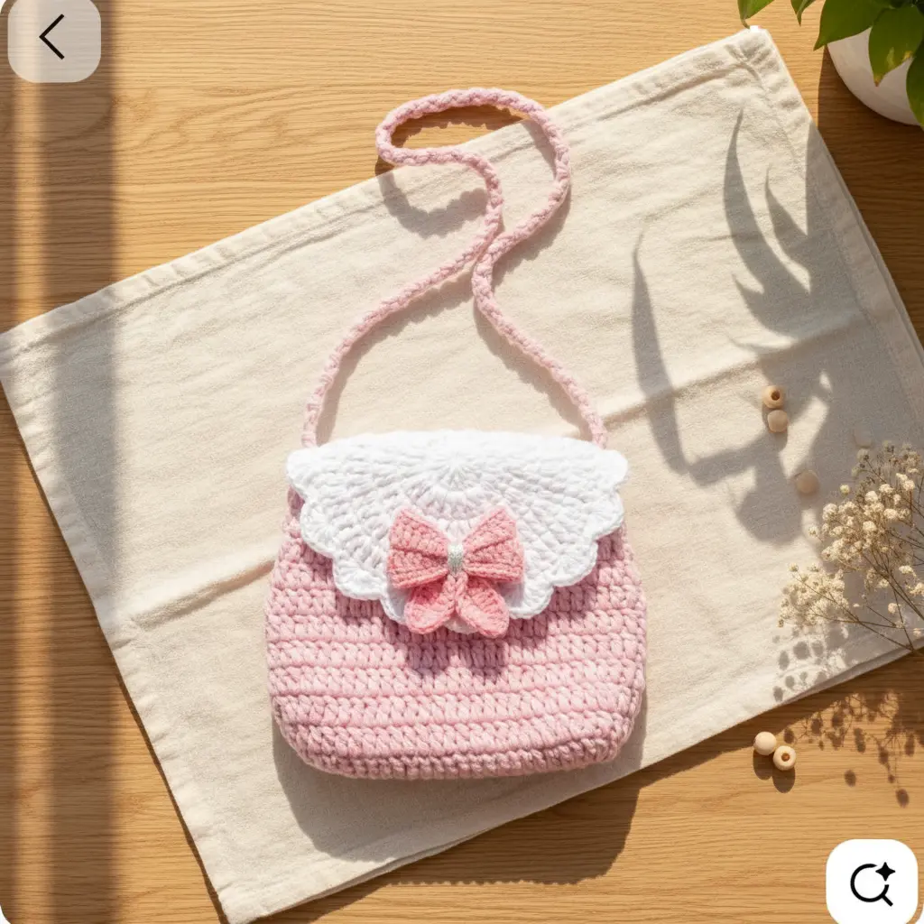 Blush Pink Crochet Mini Crossbody Bag with Bow – Cute Lightweight Purse for Girls & Women