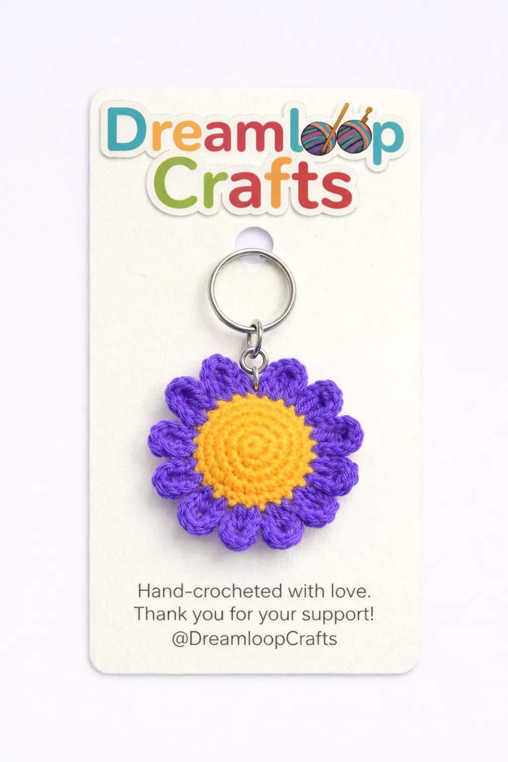 Handmade Crochet Daisy Keychain | Colorful Floral Bag Charm 