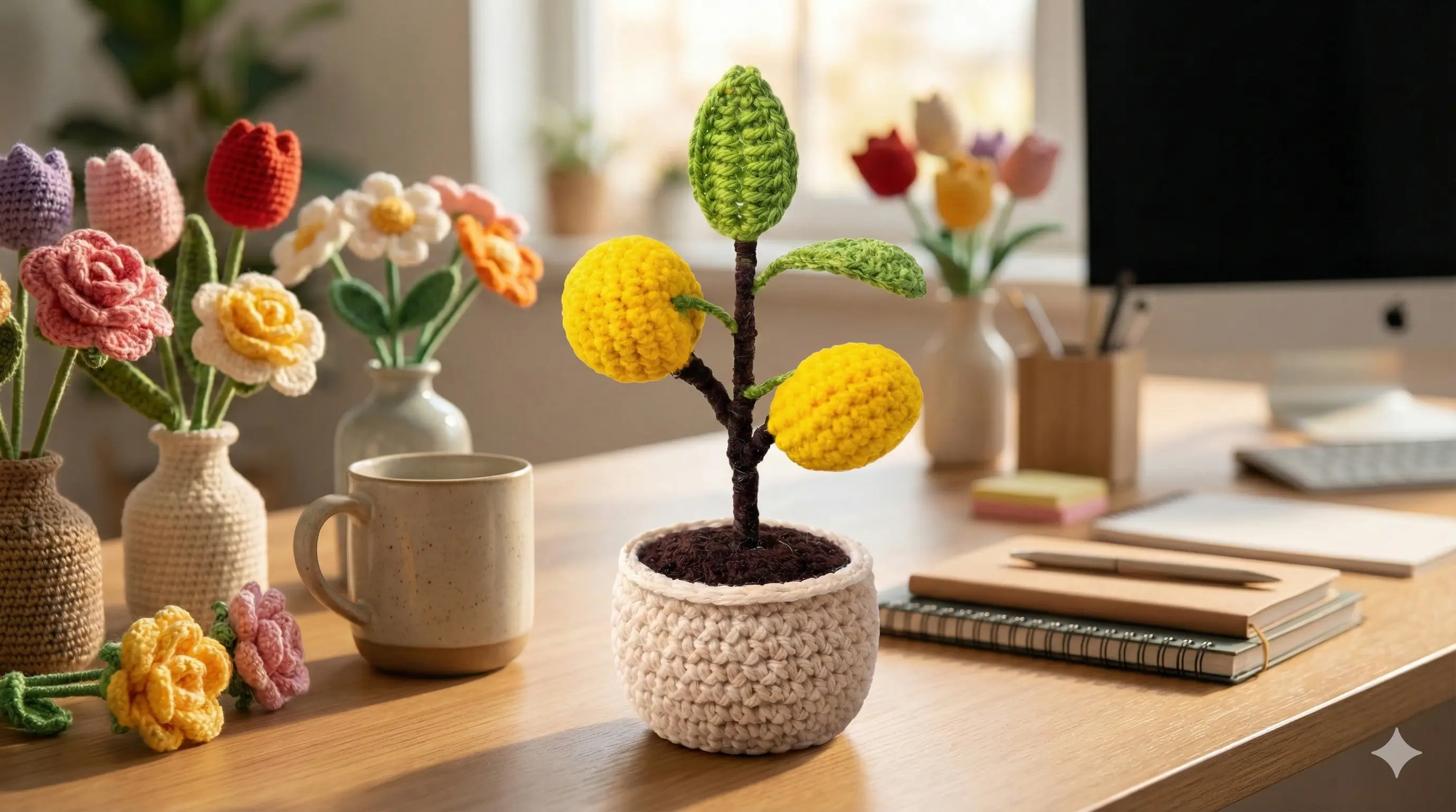 Handmade Crochet Potted Lemon Tree | Amigurumi Citrus Plant Decor