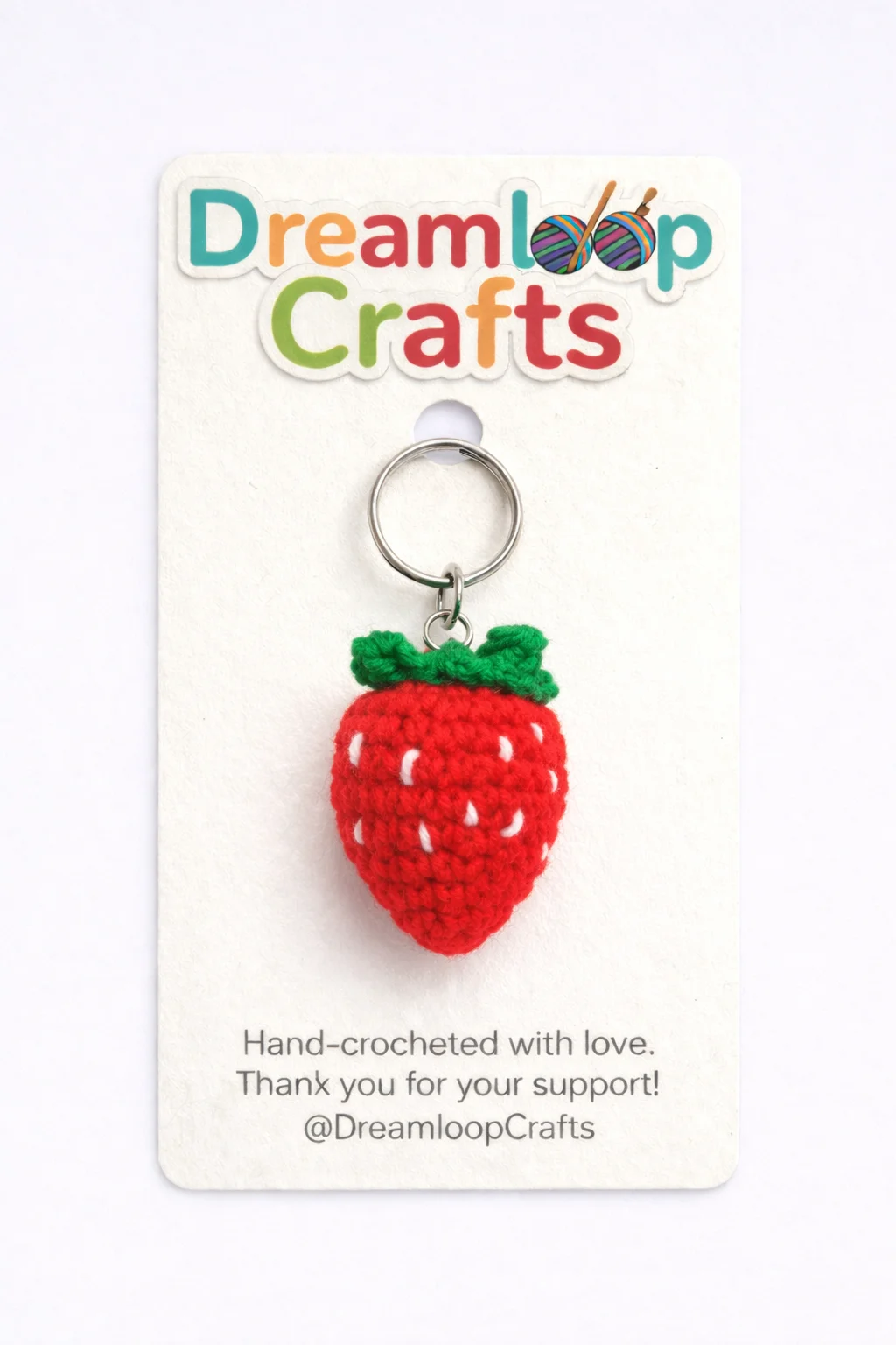 Handmade Crochet Strawberry Keychain | Cute Red Fruit Bag