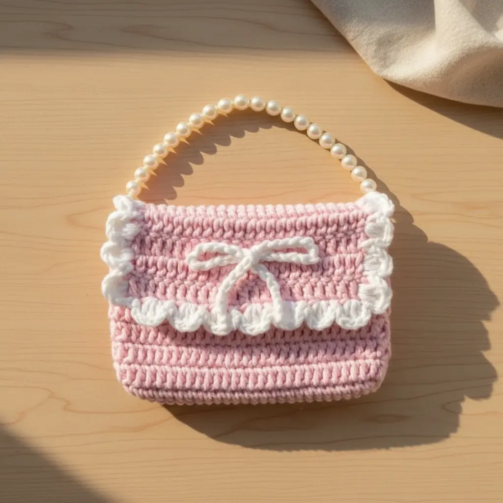 Pearl Handle Pink Crochet Purse – Cute Mini Shoulder Bag