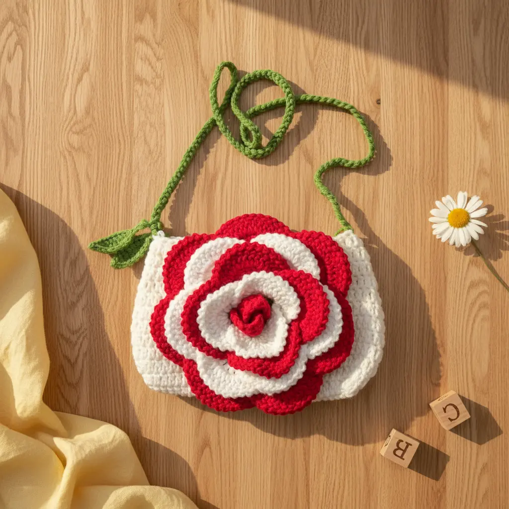 Rose Bloom Crochet Mini Bag – Cute Floral Crossbody Purse